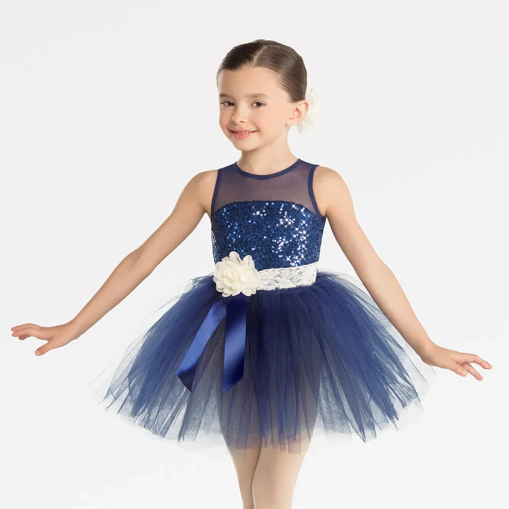 Pre-Owned Dance Costume Revolution RC20529 Medium Child Blue Tutu Ballet Sequin